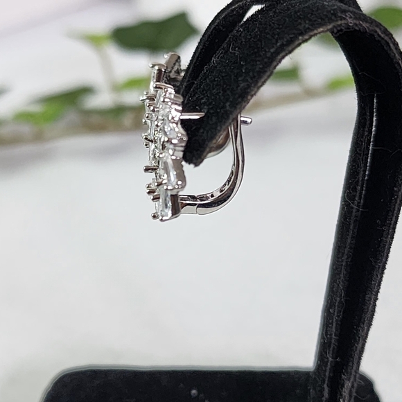 White Gold Virgin Mary with Baguette CZ Small Hoop Earrings - Picture 7 of 11
